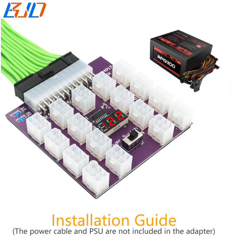17 * PCI-E 6Pin Connector to ATX 24PIN Power Supply Breakout Board Support Max 800W PSU for Graphics Card