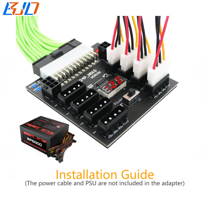ATX 24PIN to 8 * IDE Molex 4Pin & 2 x PCIe 6Pin Connector PSU Breakout Board Max 800W Power Supply. for CHIA Device