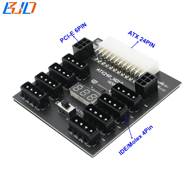 ATX 24PIN to 8 * IDE Molex 4Pin & 2 x PCIe 6Pin Connector PSU Breakout Board Max 800W Power Supply. for CHIA Device