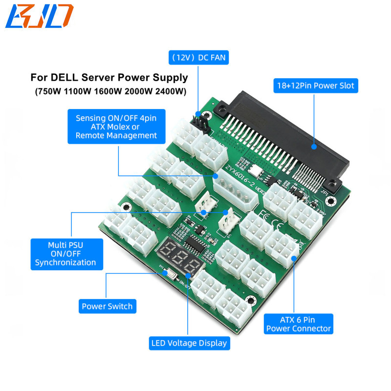 16 Ports PCI-E ATX 6Pin Server Power Supply Breakout Board Synchronization Connector For DELL 750W 1100W 1600W 2000W 2400W PSU