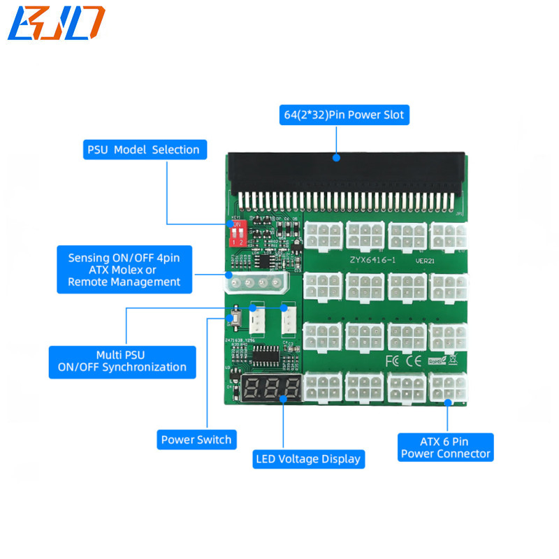 16 * ATX 6Pin 12V Power Supply Breakout Board with Synchronization and Remote Management For HP LITEON Delta FUJITSU Server PSU
