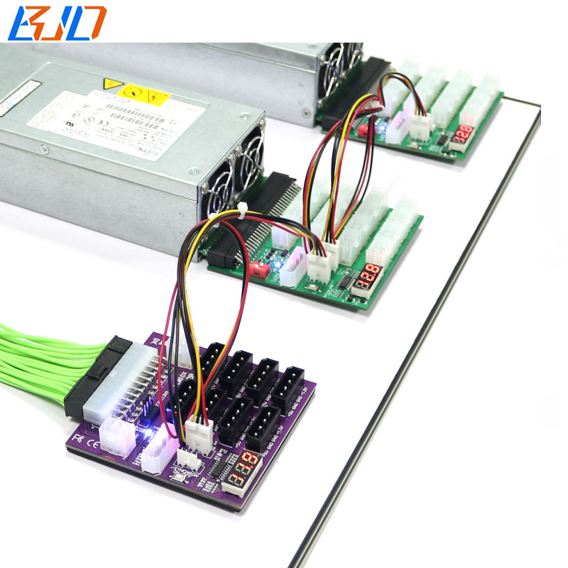 ATX 24Pin 24-Pin Power Supply Breakout Board Synchronization With 8 IDE Molex 4Pin and 2 ATX 6Pin Power Connector for CHIA Hard Disk