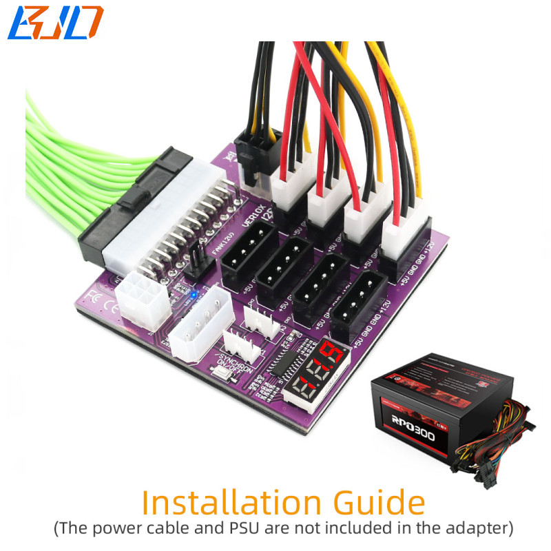 ATX 24Pin 24-Pin Power Supply Breakout Board Synchronization With 8 IDE Molex 4Pin and 2 ATX 6Pin Power Connector for CHIA Hard Disk