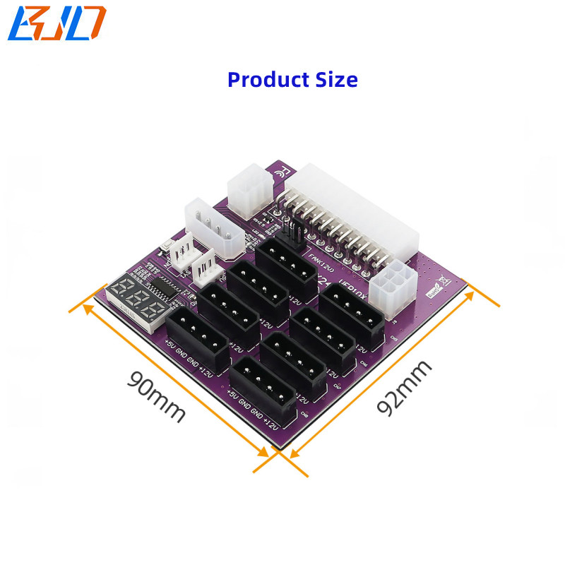 ATX 24Pin 24-Pin Power Supply Breakout Board Synchronization With 8 IDE Molex 4Pin and 2 ATX 6Pin Power Connector for CHIA Hard Disk