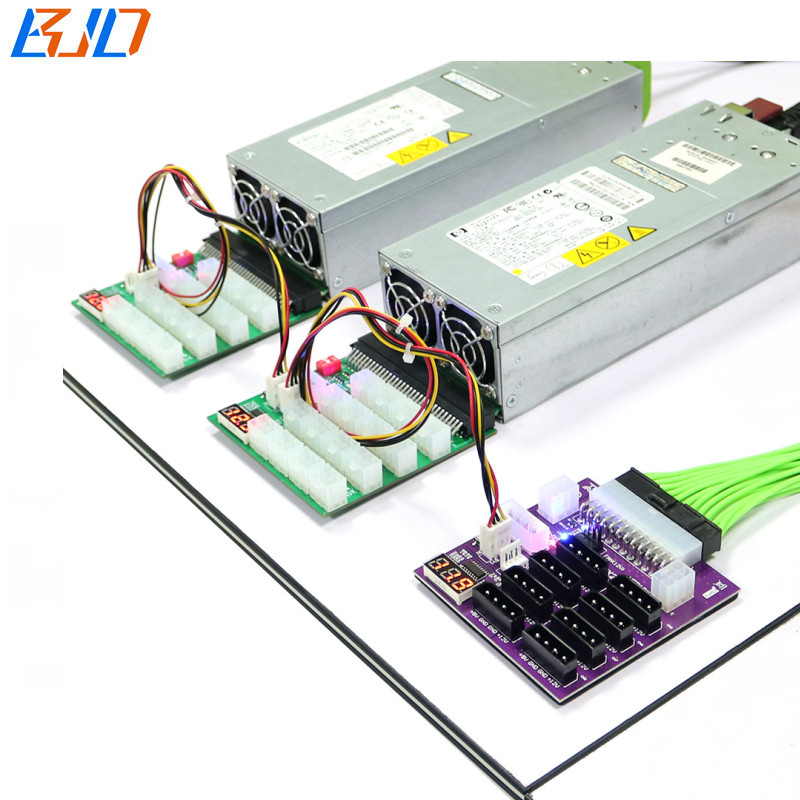 ATX 24Pin 24-Pin Power Supply Breakout Board Synchronization With 8 IDE Molex 4Pin and 2 ATX 6Pin Power Connector for CHIA Hard Disk