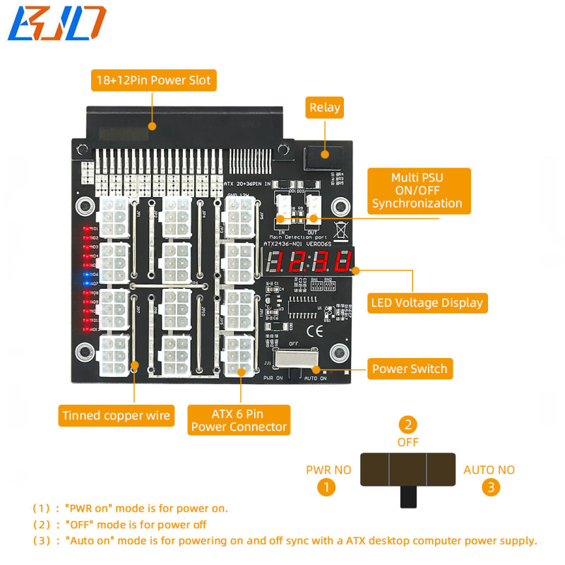 12 Ports ATX 6Pin 6-PIN Connector Server Power Supply Breakout Board Synchronization for DELL 750W 1100W 1600W 2000W 2400W PSU
