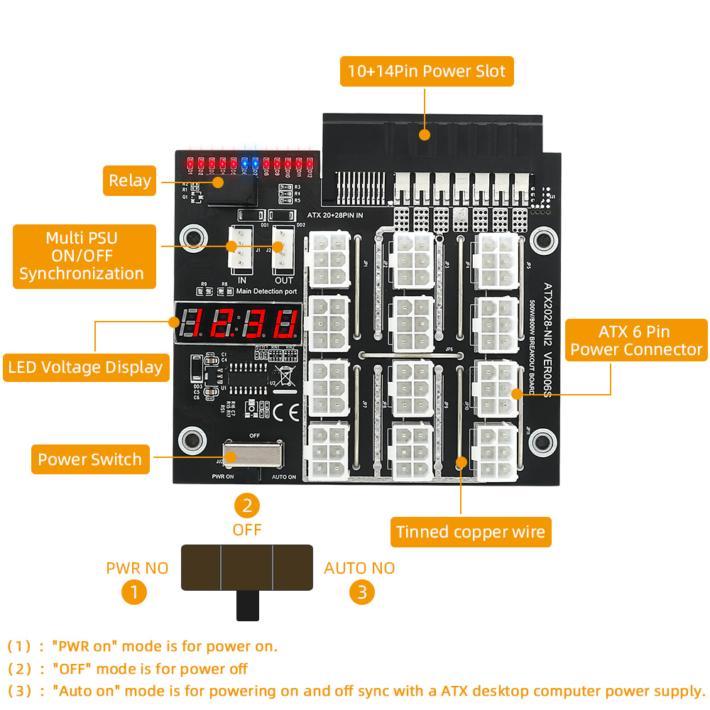 12 Ports ATX 6Pin 6-PIN Server Power Supply Breakout Board Synchronization For HP 500W 800W 1400W 1600W 1800W 2200W PSU