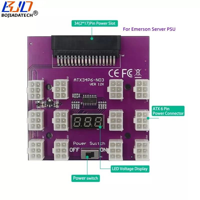 12 * PCI-E 6Pin 12V Server Power Supply Breakout Board For 7001484-J1000 PSU