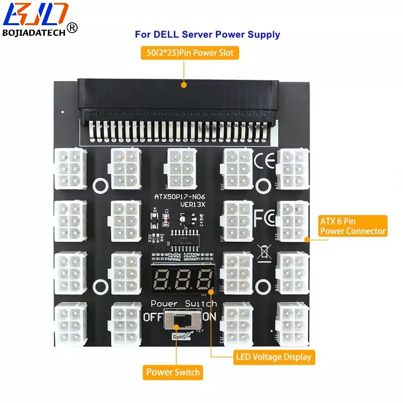 17 x ATX PCI-E 6Pin Connector Server Power Supply PSU Breakout Board for DELL 2000W D2000E-S0 DPS-2000EB A Z2000E-S1 0J5WMG