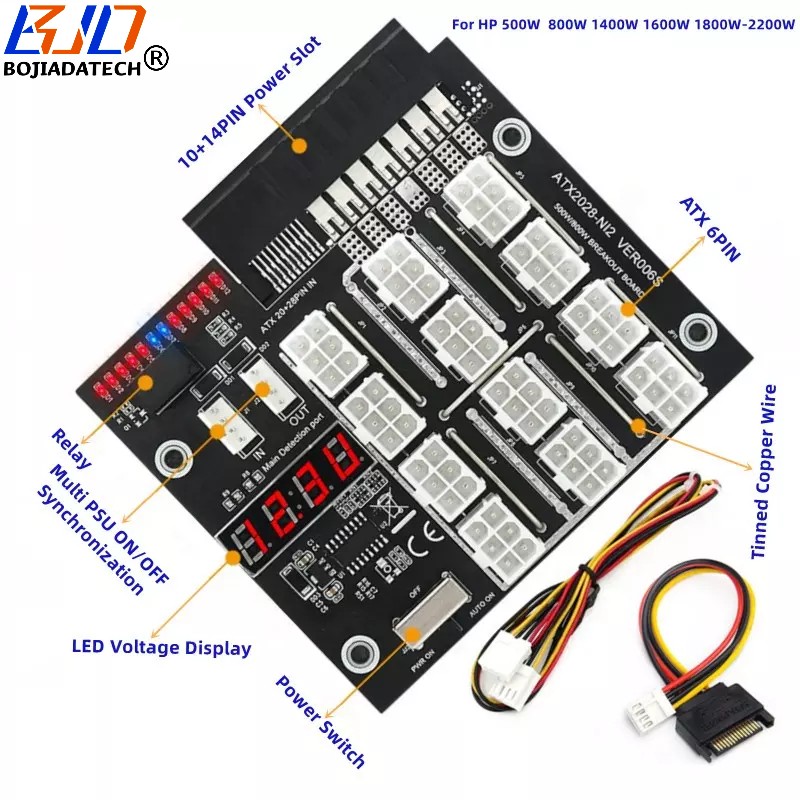 12 Ports ATX 6Pin 6-PIN Server Power Supply Breakout Board Synchronization For HP 500W 800W 1400W 1600W 1800W 2200W PSU