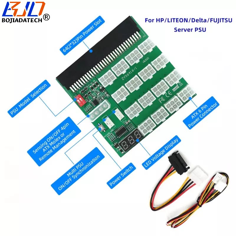 16 * ATX 6Pin 12V Power Supply Breakout Board with Synchronization and Remote Management For HP LITEON Delta FUJITSU Server PSU