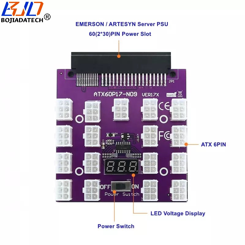 17 * PCIe 6Pin Connector Power Supply Breakout Board Adapter for ARTESYN 7001606-J000/J002 Server PSU