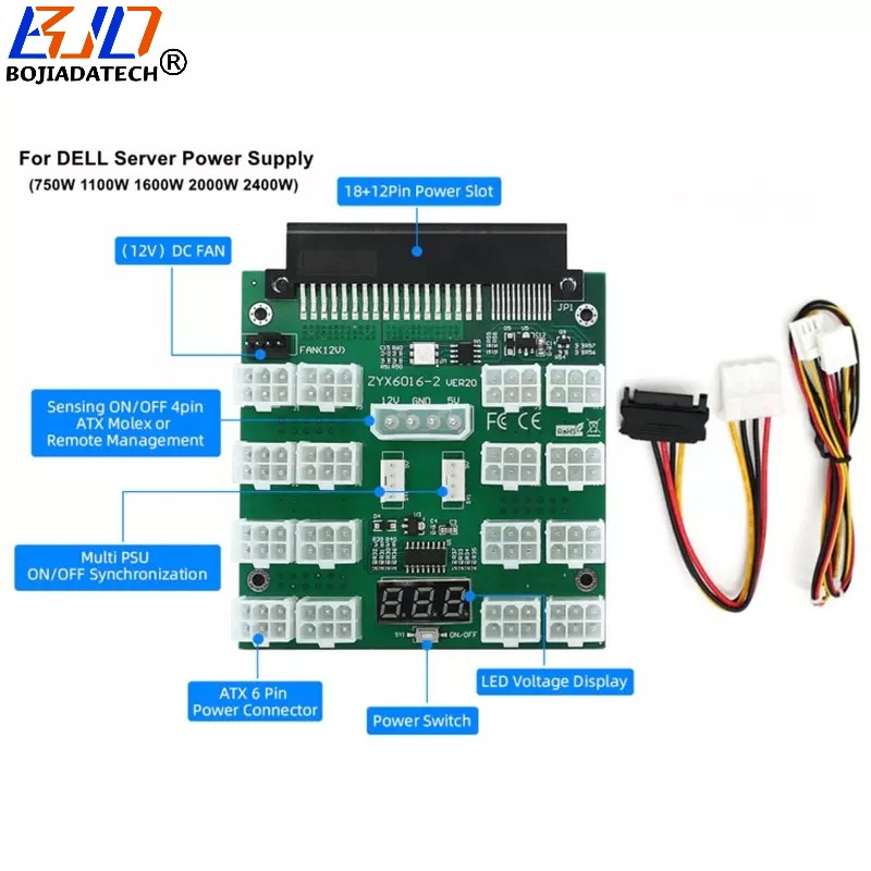 16 Ports PCI-E ATX 6Pin Server Power Supply Breakout Board Synchronization Connector For DELL 750W 1100W 1600W 2000W 2400W PSU