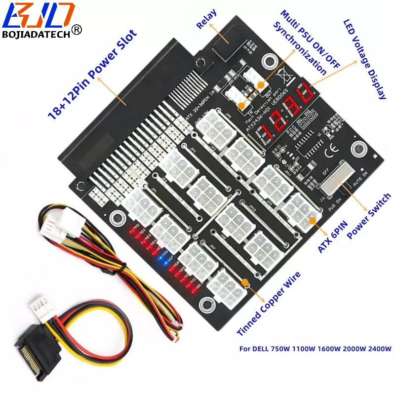 12 Ports ATX 6Pin 6-PIN Connector Server Power Supply Breakout Board Synchronization for DELL 750W 1100W 1600W 2000W 2400W PSU